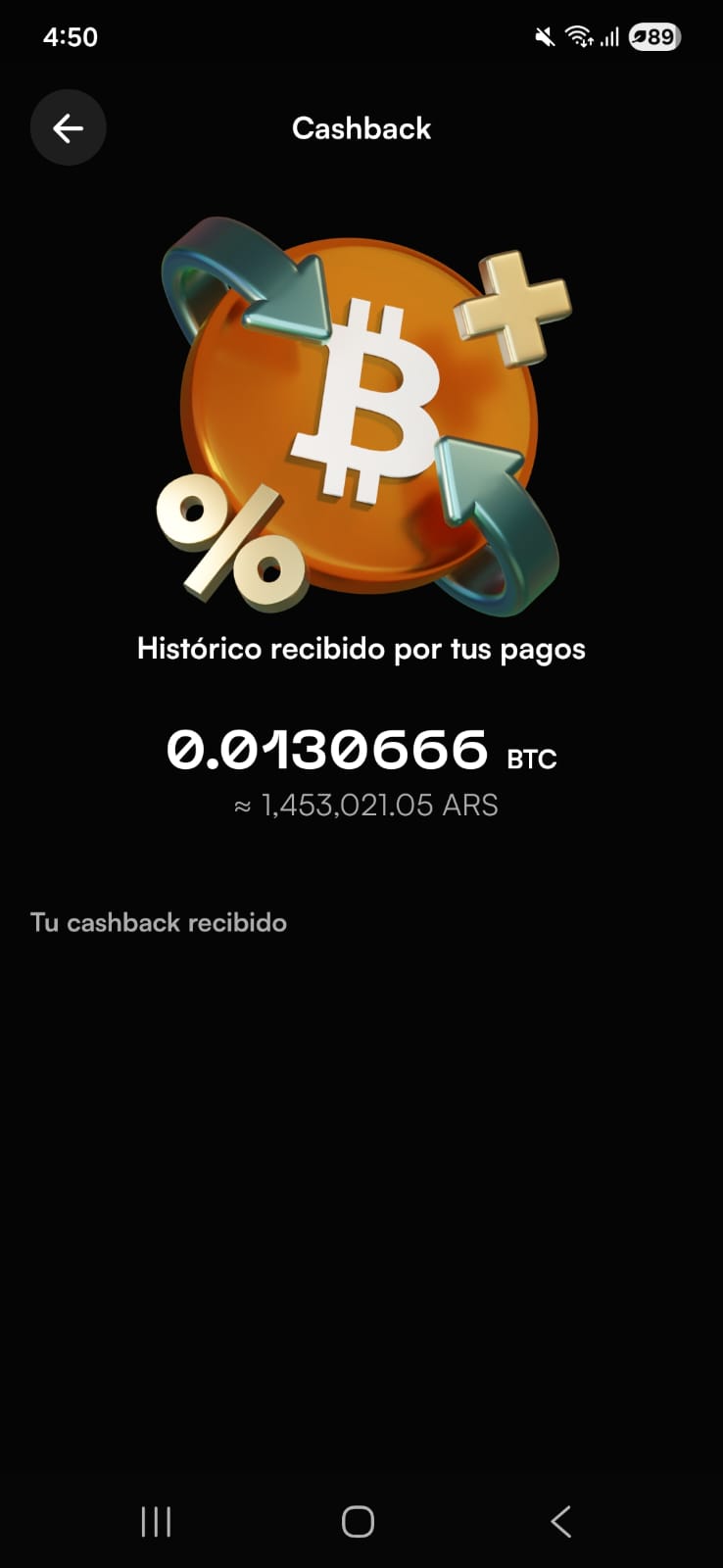 Cashback acumulado en Bitcoin